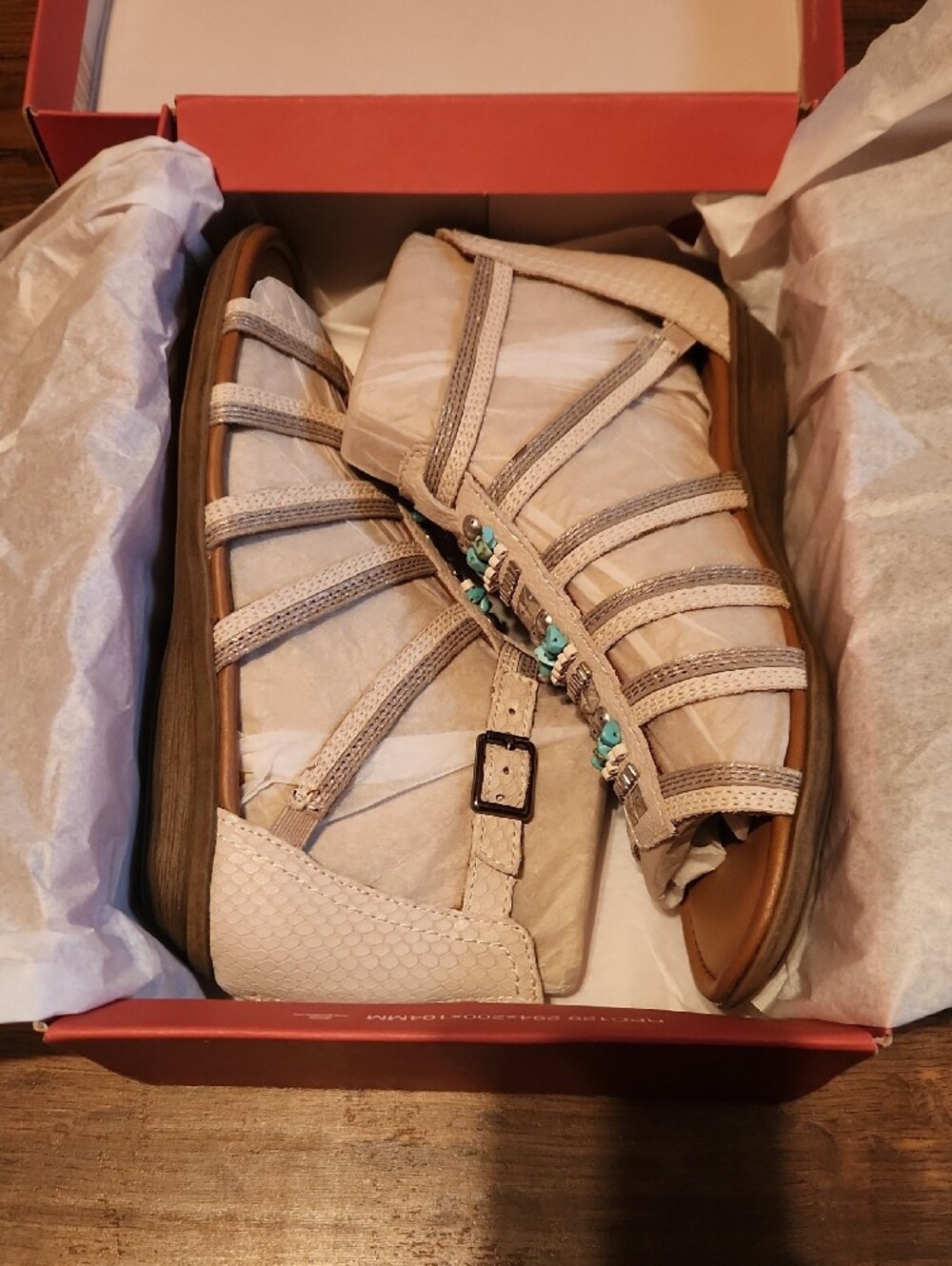 Women Rockport Women's Tan Strappy Beaded Gladiator Sandals - Picture 9 of 9